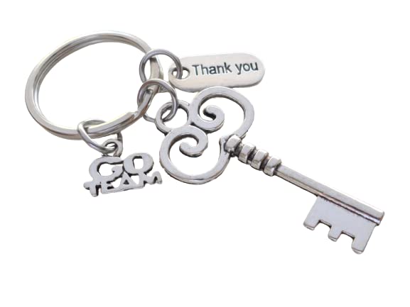 Key Charm Keychain with Go Team Charm, and Thank You Charm, Teacher, Employee, or Volunteer Appreciation Keychain