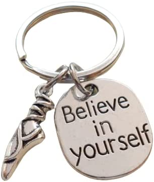 Ballet Keychain with Ballet Shoe Charm and Believe in Yourself Charm, Ballerina or Coach Keychain