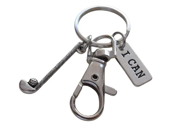 Golf Keychain with Golf Club Charm, I Can Charm, and Swivel Clasp Hook, Golfer or Coach Keychain