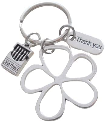 Flower Charm Keychain with Crayons, and Thank You Tag, Teacher or School Volunteer Appreciation - Thanks for Helping Our School Bloom