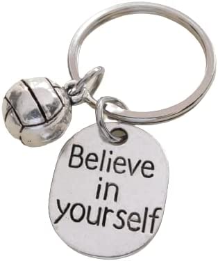 Volleyball Keychain with Volleyball Charm and Believe in Yourself Charm, Volleyball Player or Coach Keychain