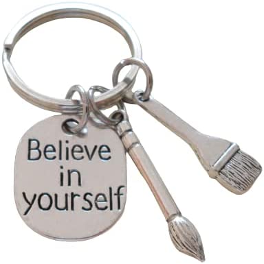 Artist's Keychain, Art Brush Charms & Believe in Yourself Tag Charm