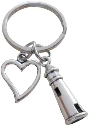 Lighthouse Charm Keychain with Heart Charm, Couples Keychain