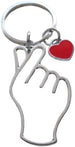 Korean Hand Heart Symbol Charm Keychain with Red Heart Charm, Couples Keychain