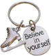 Ice Skating Keychain with Ice Skate Charm and Believe in Yourself Charm, Ice Skater or Coach Keychain