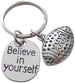 Football Keychain with Football Charm and Believe in Yourself Charm, Football Player or Coach Keychain