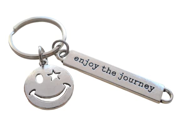 Enjoy the Journey & Smiley Face Charm Keychain - Graduation Keychain, Encouragement Keychain