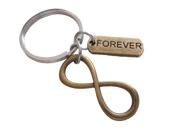 Bronze Infinity Charm Keychain with Forever Tag; Anniversary Couples Keychain