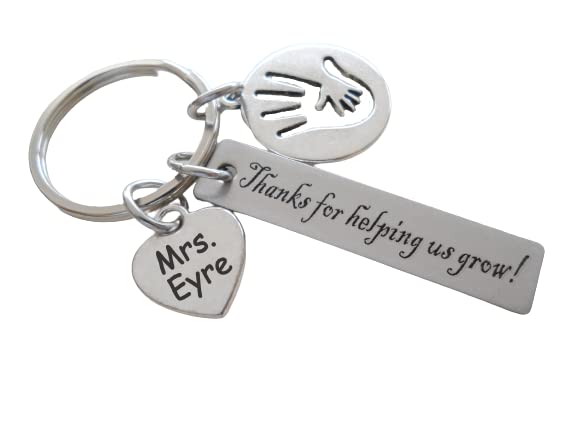 Custom Engraved Teacher Keychain with Hand Charm; Teacher Appreciation Gift