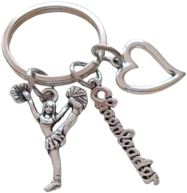 Cheerleader Charm Keychain with Heart & Cheerleader Word Charm, Cheerleading Keychain