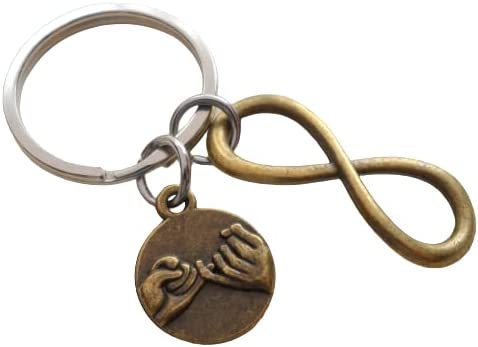 Bronze Pinky Promise Charm and Infinity Charm Keychain; Best Friend and Couples Keychain