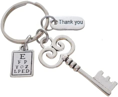 Eye Doctor Office Staff Keychain, Key Charm, Eye Chart & Thank You Charm Keychain