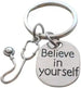 Stethoscope Charm and Believe in Yourself Charm Keychain, Nurse or Medical Student Keychain