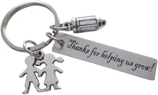 Children & Pencil Charm Keychain with "Thanks for Helping Us Grow" Engraved Tag, School Volunteer School Volunteer or Teacher Appreciation Keychain