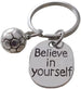 Soccer Keychain with Soccer Ball Charm and Believe in Yourself Charm, Soccer Player or Coach Keychain