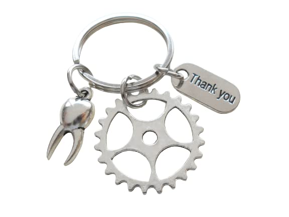 Dental Assistant, Dental Office Staff, Orthodontics Gift Keychain, Tooth & Gear Charm Keychain, Employee Thank You Gift