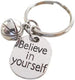 Basketball Keychain with Basketball Charm and Believe in Yourself Charm, Basketball Player or Coach Keychain