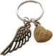 Father Memorial Keychain, Bronze Wing Charm and Dad Heart Charm; My Guardian Angel Keychain