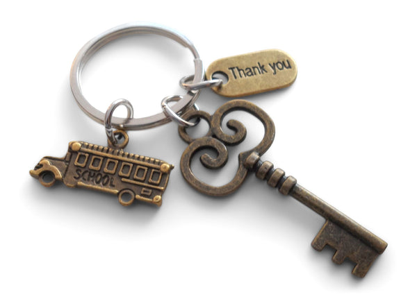 Bus Driver Appreciation Gift Keychain, School Bus Driver Gift, Bronze Bus, Key & Thank You Charm Keychain