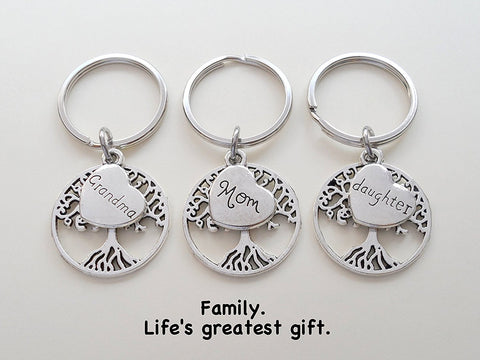 3 Generations Keychains, Grandma Tree Keychain, Mom Tree Keychain, Daughter Tree Keychain