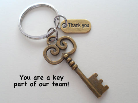 Swirl Design Bronze Key Keychain Employee Appreciation Gift, Volunteer Gift - You Are a Key Part of Our Team