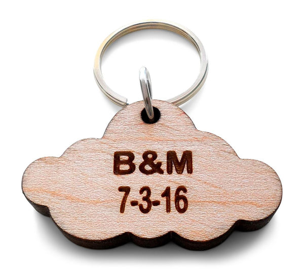 Custom Personalized Wood Cloud Keychain, Engraved Initials, Anniversary Gift, Husband Wife Key Chain, Boyfriend Girlfriend Gift, Customized Couples Keychain
