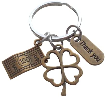 Bronze Clover & Money Charm Keychain, Cashier Team, Convenience Store Employee Appreciation, Grocery Store Staff, Thank You Keychain