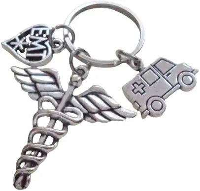 Emergency Medical Technician Keychain, EMT, Medical Symbol & Ambulance Charm Keychain