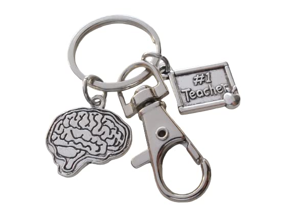Anatomy, Science, Biology or Psychologist Teacher Keychain with Brain Charm, #1 Teacher Charm & Swivel Clasp Hook