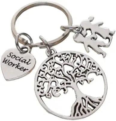 Social Worker Gift Keychain with Tree and Children Charm, Community Advocate Gift, Thank you Gift