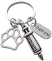 Veterinarian Appreciation Keychain, Veterinary Hospital Staff Gift, Pet & Animal Care Medical Professional; Paw Print, Syringe & Thank You Charm Keychain