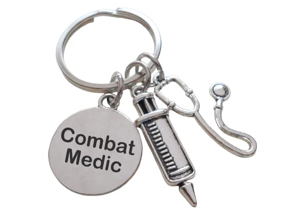 Combat Medic Charm Keychain with Stethoscope Charm & Syringe Charm, Thank You Keychain