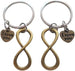 Double Bronze Infinity Charm Keychains with I Love You Heart Charms; Couple Keychains, Best Friends Keychains