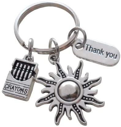 Sun Keychain with Crayons & Thank You Tag, Teacher or School Volunteer Appreciation - Thanks for Helping Our Students Shine