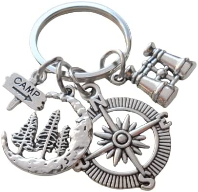 Camping Keychain, Compass, Trees, Binoculars & Camp Sign Charm