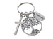 Tree, Cross, & Thank You Charm Keychain, Religious Teacher, Neighbor or Volunteer Keychain