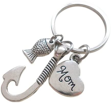 Mom Fish Hook Keychain with Little Fish Charm