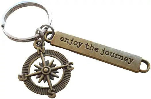 Bronze Enjoy the Journey Compass Charm Keychain - Graduation Keychain, Encouragement Keychain