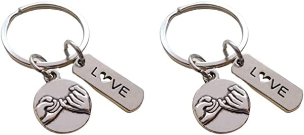 Double Keychain Set, Pinky Promise & Love Tag Charm Keychains, Best Friend Gift