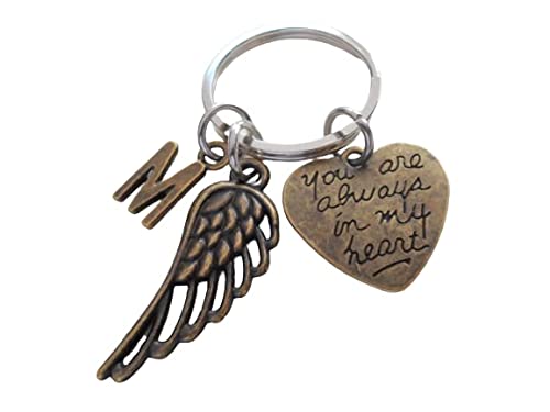 Custom Bronze Memorial Heart Charm Keychain With Wing Charm, Family Loss Gift Keychain, Memorial Keychain