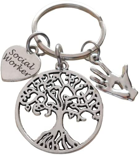 Social Worker Gift Keychain with Tree and Hand Charm, Community Advocate Gift, Thank you Gift