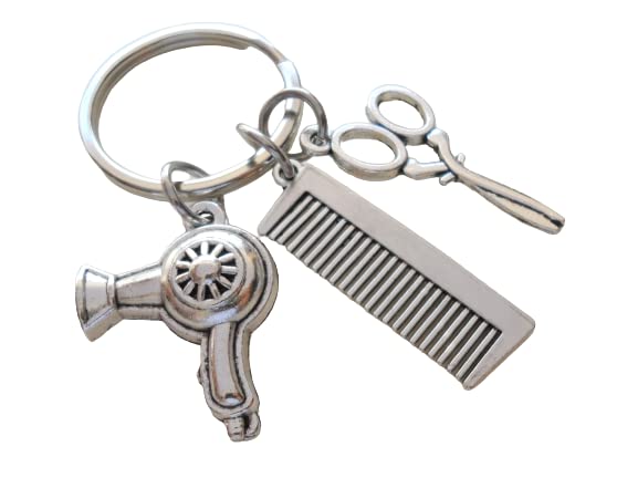 Hair Stylist Staff Appreciation Keychain, Comb Charm, Scissors & Blow Dryer Charm