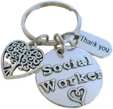 Social Worker Gift Keychain with Heart Tree Charm, Community Advocate Keychain, Thank you Gift