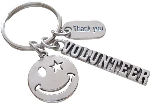 Volunteer Appreciation Keychain, Smiley, Volunteer, and Thank You Charm Keychain - Thanks for being a joy to work with!