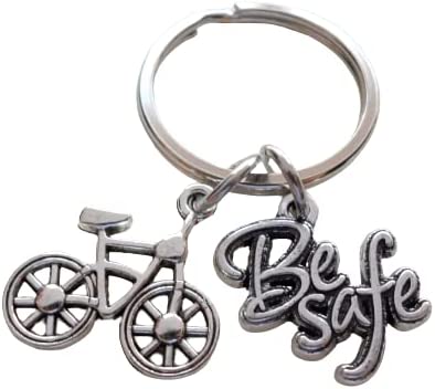 Bicycle Charm Keychain with Bike & Be Safe Charm, Biker Keychain