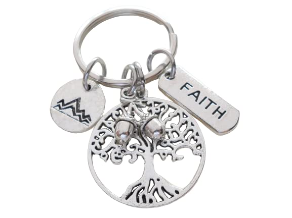 Tree Keychain with Faith Tag Charm, Seeds & Mountain Disc Charm, Religious Keychain
