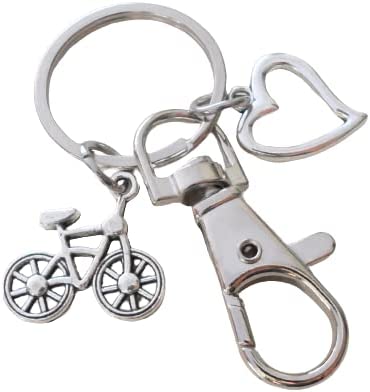 Bicycle Charm Keychain with Bike & Heart Charm and Swivel Clasp Hook, Biker Keychain