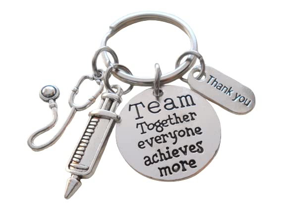 Medical Team Charm Keychain with Team Disc Charm With Syringe & Stethoscope Charm, Doctor Office or Hospital Staff Thank You Keychain