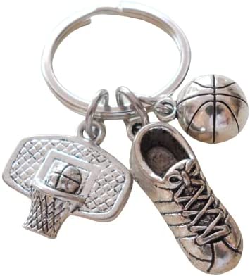 Basketball Charm Keychain with Sneaker Shoe & Basketball & Hoop Charm, Basketball Player Keychain