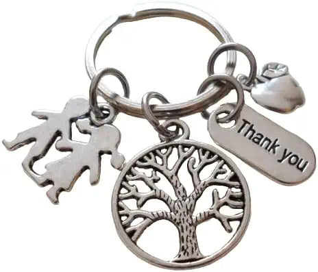 Small Tree Keychain with Apple, Thank You & Kids Charm, Teacher Appreciation - Thanks for Helping Me Grow